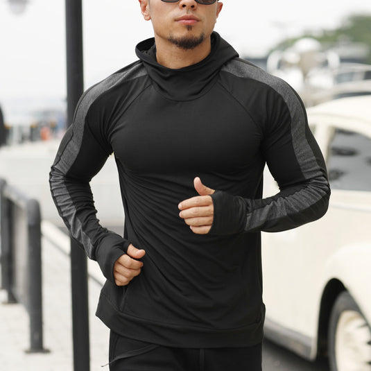 Sports jacket men's fall/winter running quick-drying training long-sleeved plus velvet hooded pullover fitness clothing sports sweater men