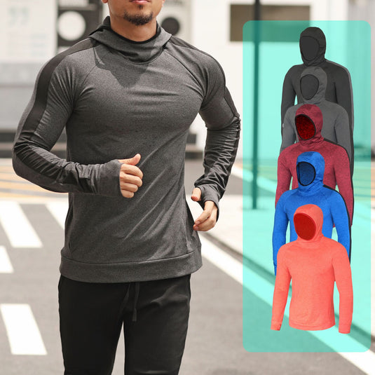 Sports jacket men's fall/winter running quick-drying training long-sleeved plus velvet hooded pullover fitness clothing sports sweater men