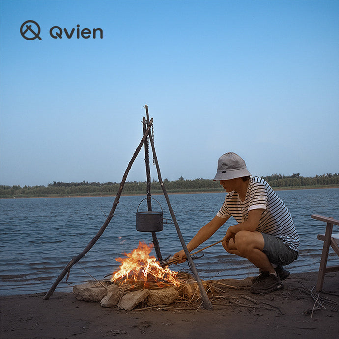 Qvien Outdoor Camping Portable Triangle Hanging Pot Bracket Barbecue Frame Branch Multi-purpose Picnic Ring Hook