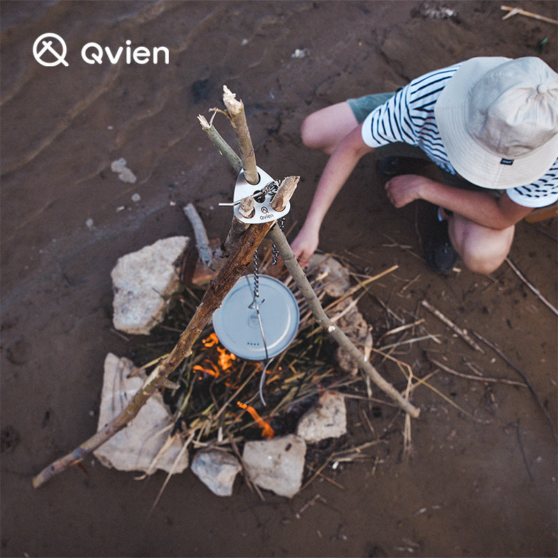 Load image into Gallery viewer, Qvien Outdoor Camping Portable Triangle Hanging Pot Bracket Barbecue Frame Branch Multi-purpose Picnic Ring Hook

