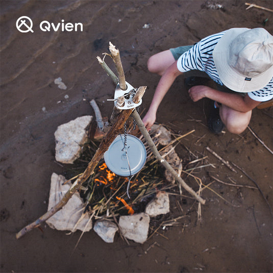 Qvien Outdoor Camping Portable Triangle Hanging Pot Bracket Barbecue Frame Branch Multi-purpose Picnic Ring Hook