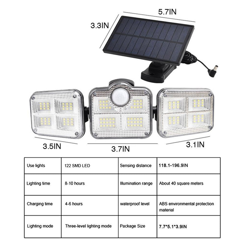 Load image into Gallery viewer, Solar Sensor Light 122 LED 3Head Outdoor Spotlight with 3 Modes
