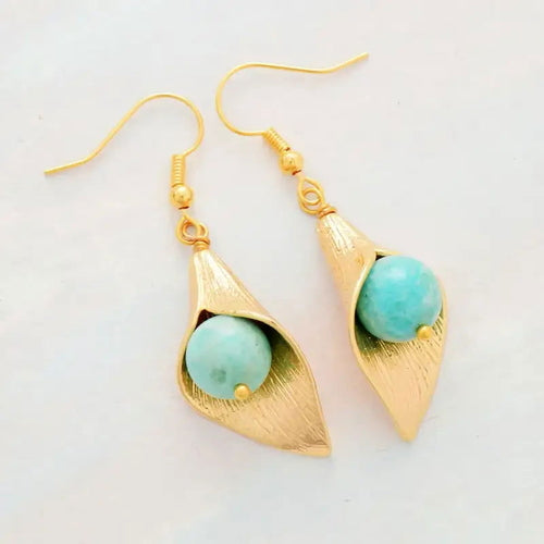 Load image into Gallery viewer, Gold Flower Amazonite  Earrings
