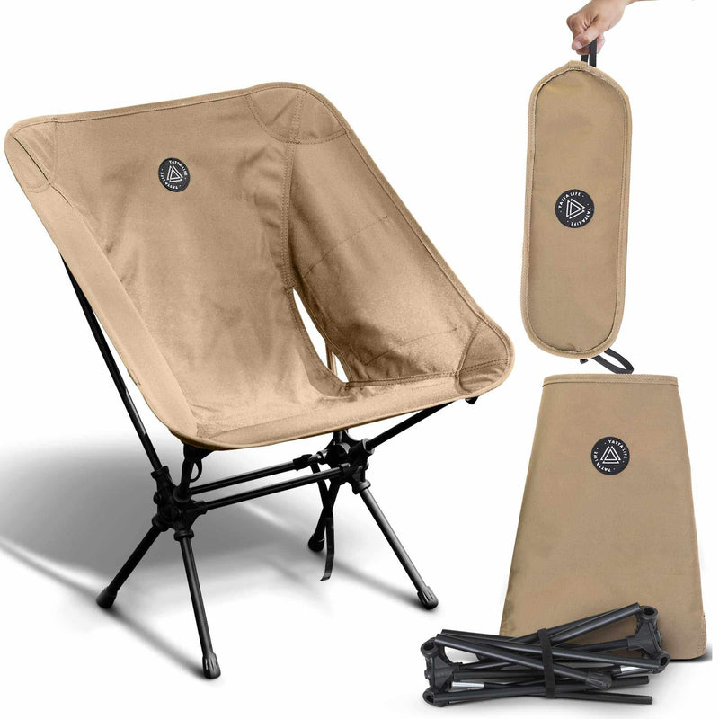 Load image into Gallery viewer, Low Back Ultralight Folding Camping Chairs With Storage Pouch - Khaki

