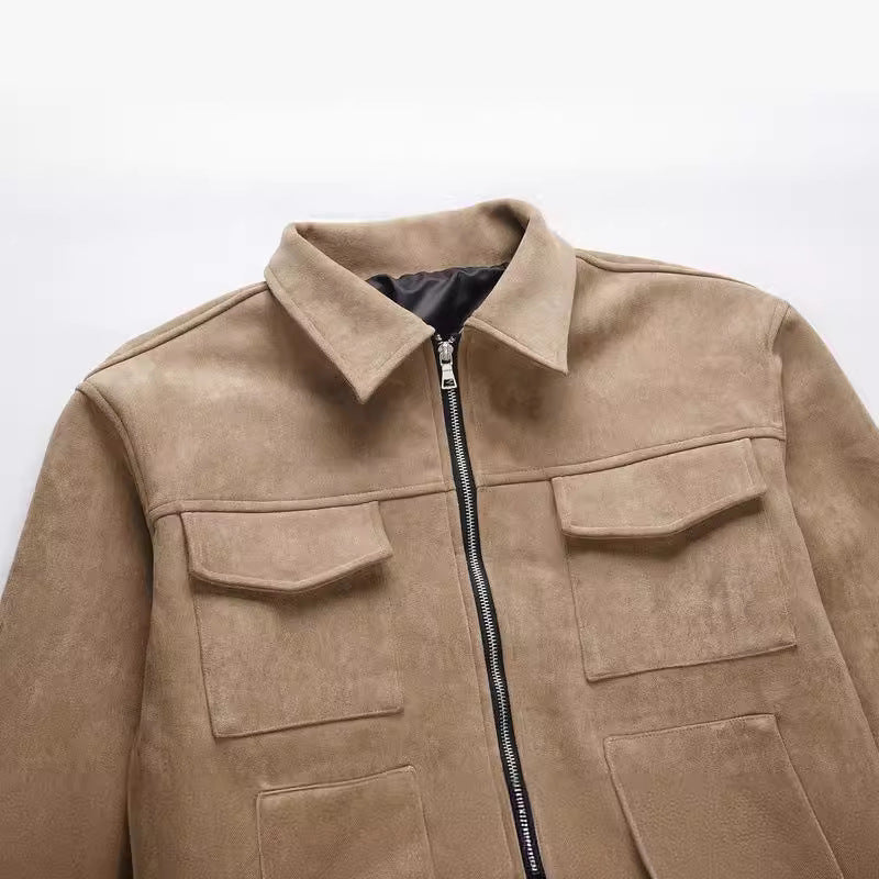 Load image into Gallery viewer, European and American high street ins same style trendy men and women jackets deerskin velvet thickened zipper large pocket jacket
