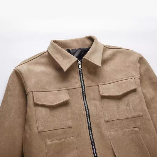 European and American high street ins same style trendy men and women jackets deerskin velvet thickened zipper large pocket jacket
