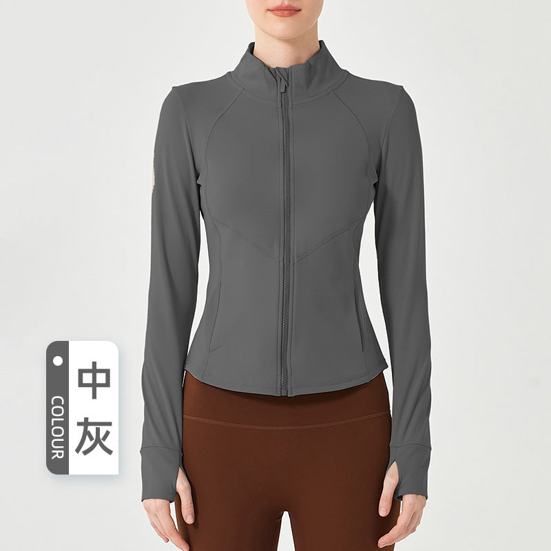Load image into Gallery viewer, Autumn and winter warm velvet sports coat women&#39;s thickened slimming yoga wear long-sleeved zipper running fitness top
