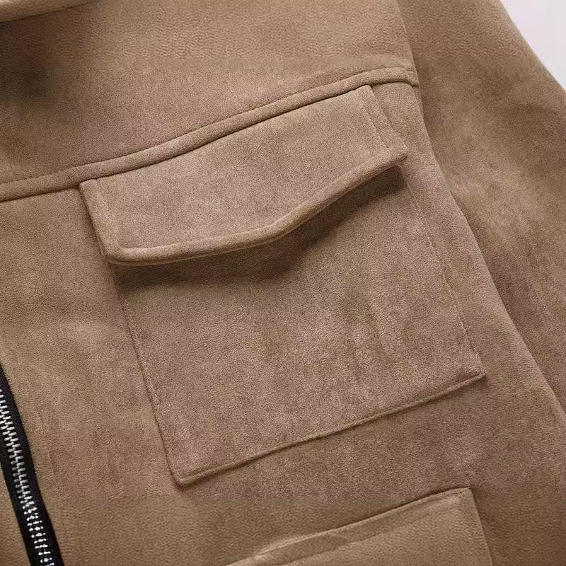 Load image into Gallery viewer, European and American high street ins same style trendy men and women jackets deerskin velvet thickened zipper large pocket jacket
