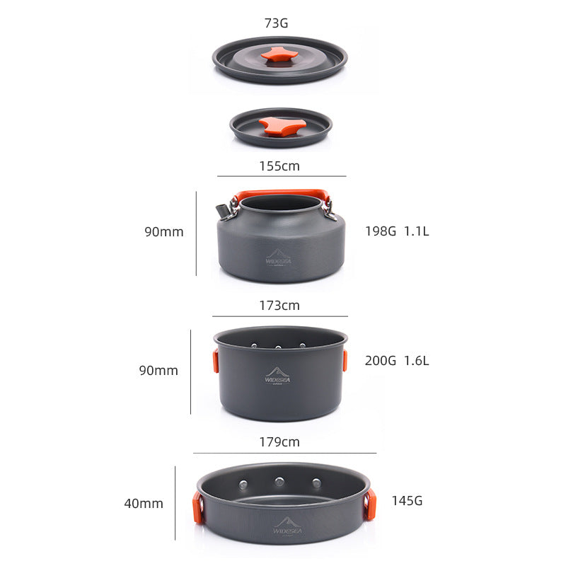 Load image into Gallery viewer, Widesea camping pot set 2-3 people portable outdoor pot with teapot picnic trekking camping pot
