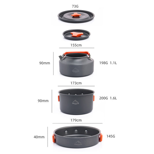 Widesea camping pot set 2-3 people portable outdoor pot with teapot picnic trekking camping pot