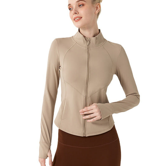 Autumn and winter warm velvet sports coat women's thickened slimming yoga wear long-sleeved zipper running fitness top