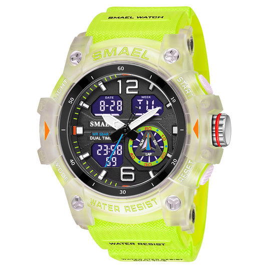 SMAEL new outdoor transparent watch men's outdoor cool dual display waterproof luminous electronic watch