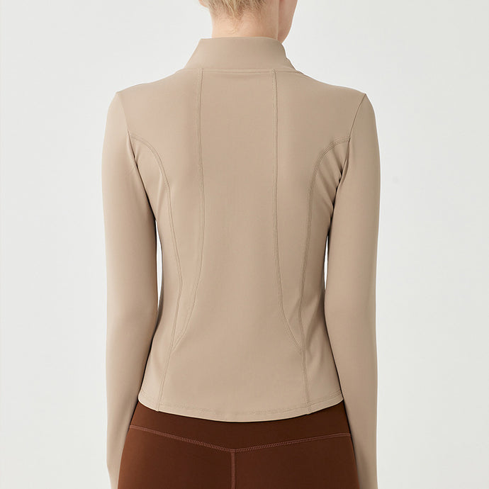 Autumn and winter warm velvet sports coat women's thickened slimming yoga wear long-sleeved zipper running fitness top