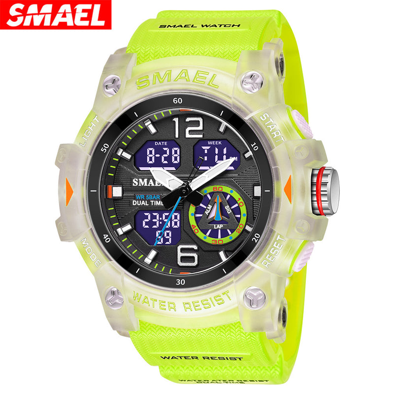 Load image into Gallery viewer, SMAEL new outdoor transparent watch men&#39;s outdoor cool dual display waterproof luminous electronic watch
