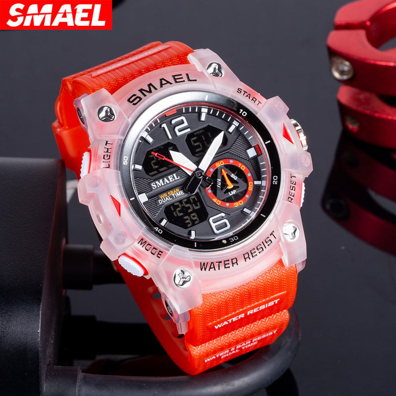 Load image into Gallery viewer, SMAEL new outdoor transparent watch men&#39;s outdoor cool dual display waterproof luminous electronic watch
