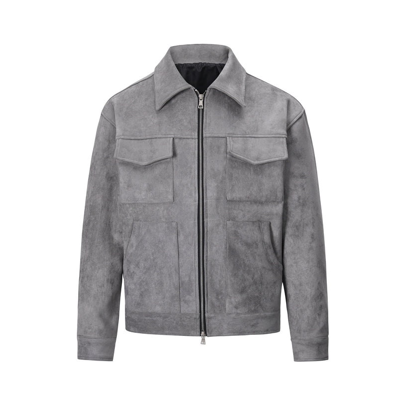 Load image into Gallery viewer, European and American high street ins same style trendy men and women jackets deerskin velvet thickened zipper large pocket jacket
