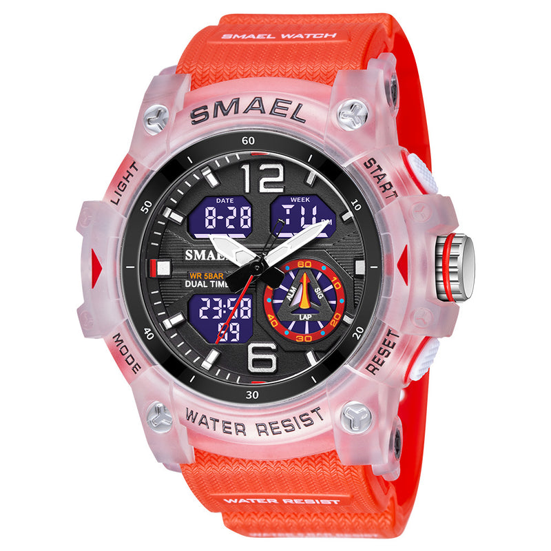 Load image into Gallery viewer, SMAEL new outdoor transparent watch men&#39;s outdoor cool dual display waterproof luminous electronic watch
