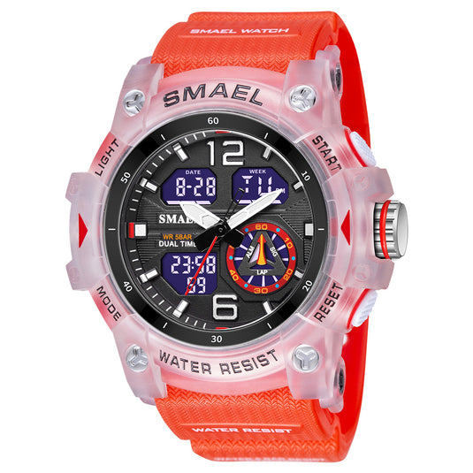 SMAEL new outdoor transparent watch men's outdoor cool dual display waterproof luminous electronic watch