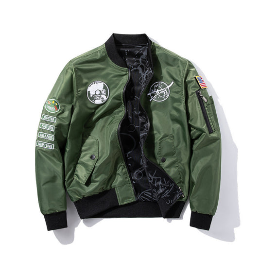 NASA's new double-sided wear men's casual sports jacket coat autumn and winter Air Force flight suit youth fashion large size