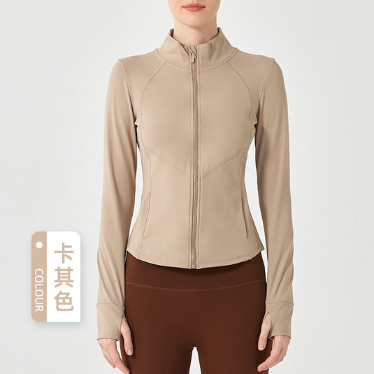 Autumn and winter warm velvet sports coat women's thickened slimming yoga wear long-sleeved zipper running fitness top