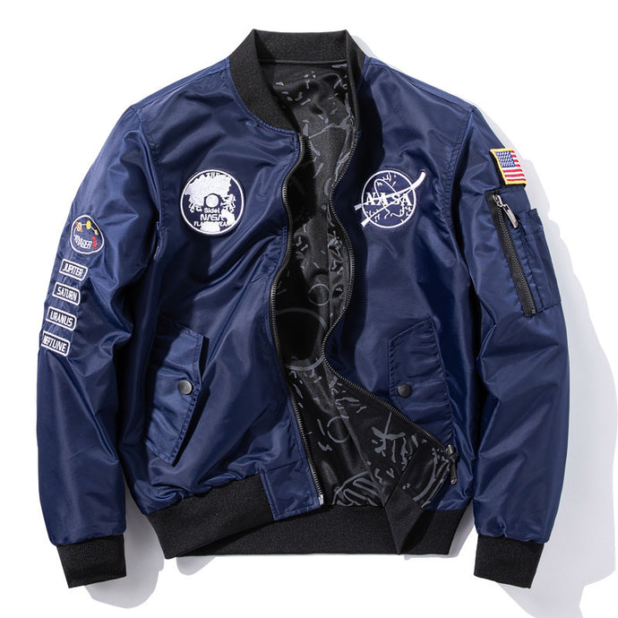 NASA's new double-sided wear men's casual sports jacket coat autumn and winter Air Force flight suit youth fashion large size