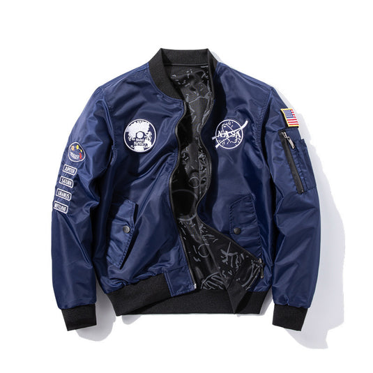 NASA's new double-sided wear men's casual sports jacket coat autumn and winter Air Force flight suit youth fashion large size