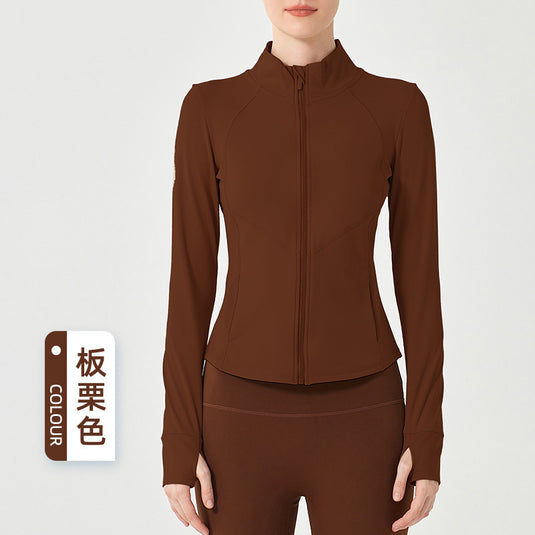Autumn and winter warm velvet sports coat women's thickened slimming yoga wear long-sleeved zipper running fitness top