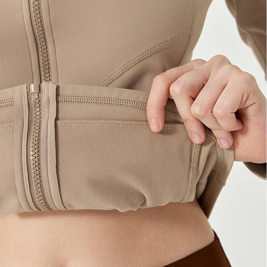 Autumn and winter warm velvet sports coat women's thickened slimming yoga wear long-sleeved zipper running fitness top