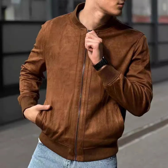 Мужская куртка new cross-border European and American leisure suede solid color jacket for men