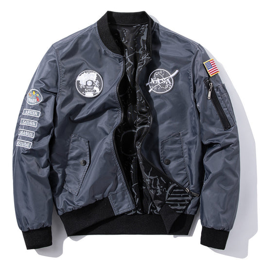 NASA's new double-sided wear men's casual sports jacket coat autumn and winter Air Force flight suit youth fashion large size