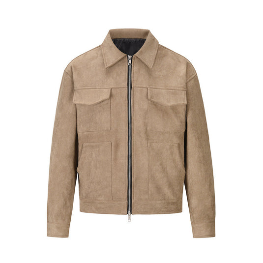 European and American high street ins same style trendy men and women jackets deerskin velvet thickened zipper large pocket jacket