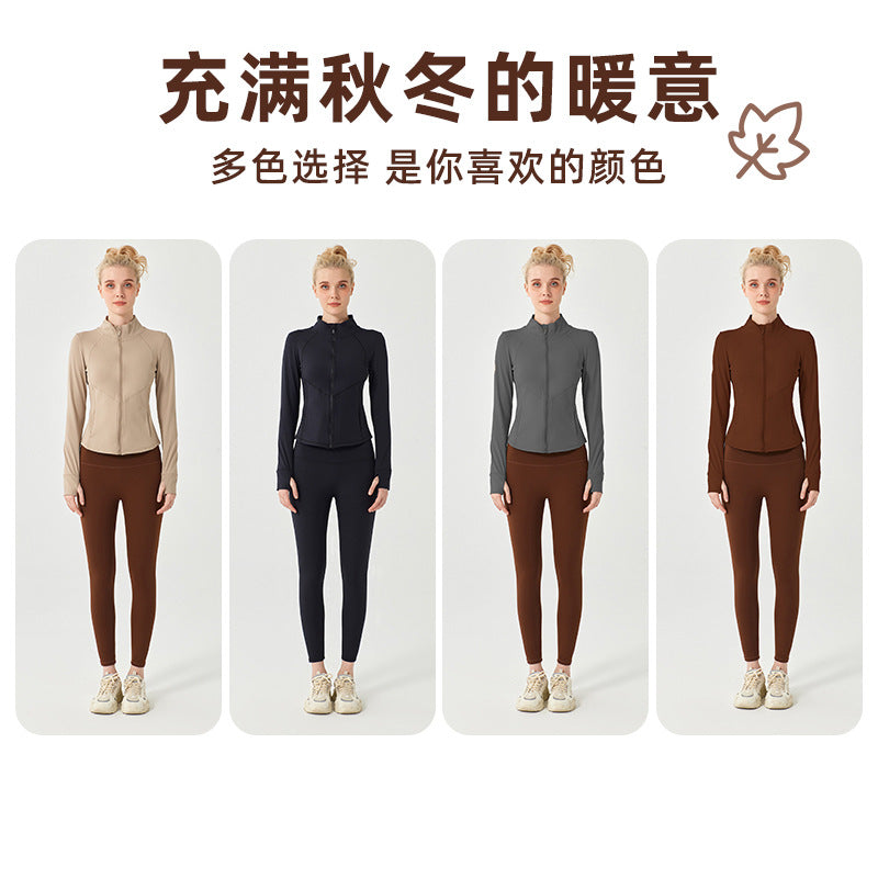 Load image into Gallery viewer, Autumn and winter warm velvet sports coat women&#39;s thickened slimming yoga wear long-sleeved zipper running fitness top
