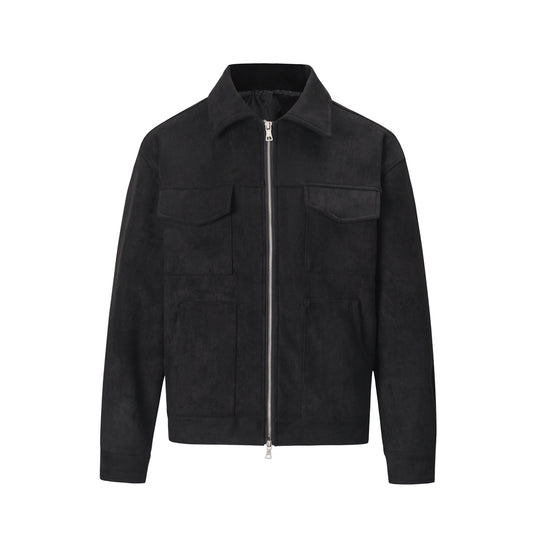 European and American high street ins same style trendy men and women jackets deerskin velvet thickened zipper large pocket jacket