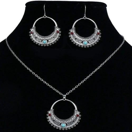 Load image into Gallery viewer, Rustic Tribal Necklace &amp; Earrings Set – Natural Stone Jewelry
