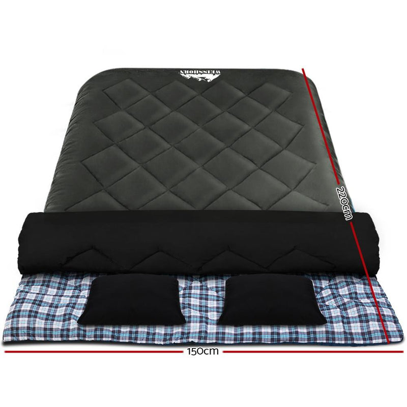 Load image into Gallery viewer, Weisshorn Sleeping Bag Double Pillow Thermal Camping Hiking Tent Grey
