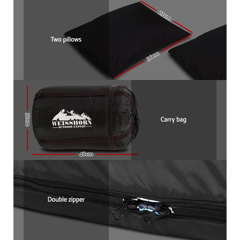 Load image into Gallery viewer, Weisshorn Sleeping Bag Double Pillow Thermal Camping Hiking Tent Grey
