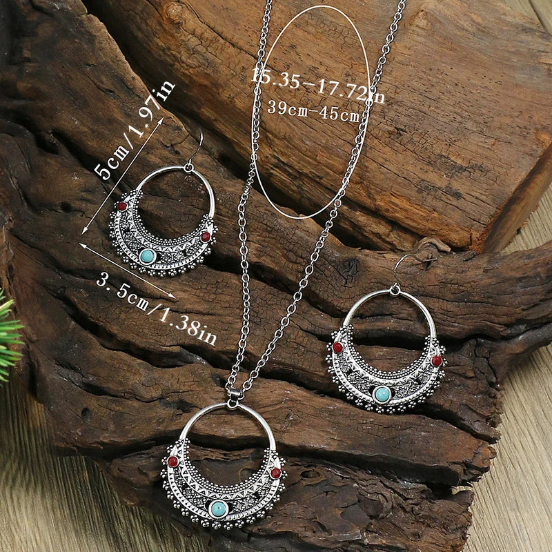 Load image into Gallery viewer, Rustic Tribal Necklace &amp; Earrings Set – Natural Stone Jewelry

