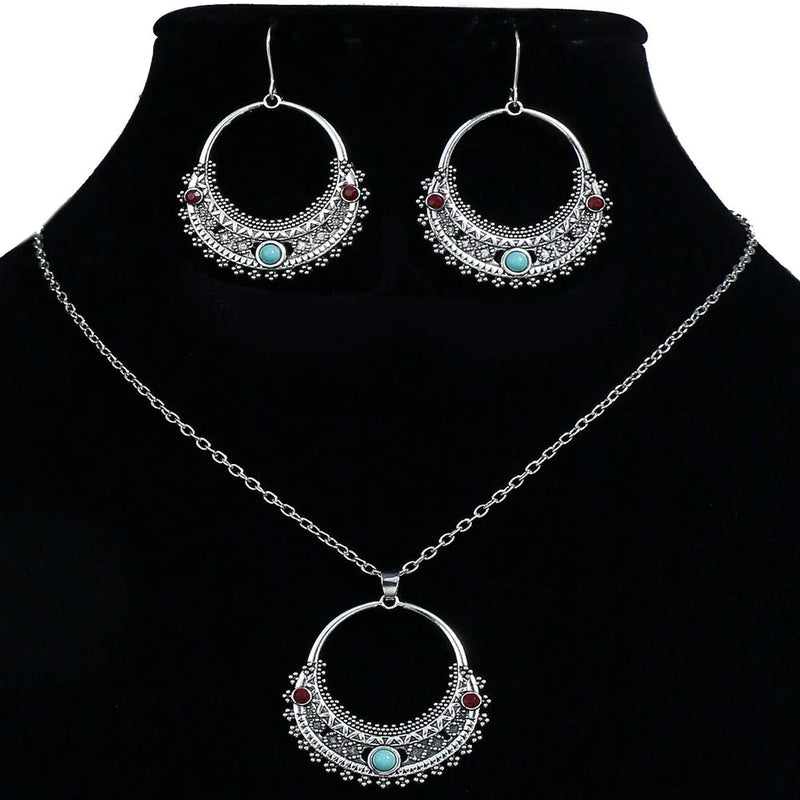 Load image into Gallery viewer, Rustic Tribal Necklace &amp; Earrings Set – Natural Stone Jewelry
