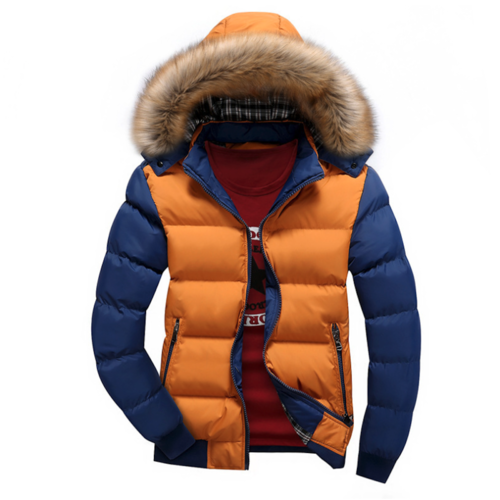 Load image into Gallery viewer, Mens Two Tone Puffer Jacket with Removable Hood
