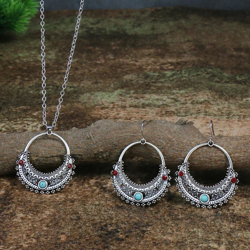 Load image into Gallery viewer, Rustic Tribal Necklace &amp; Earrings Set – Natural Stone Jewelry
