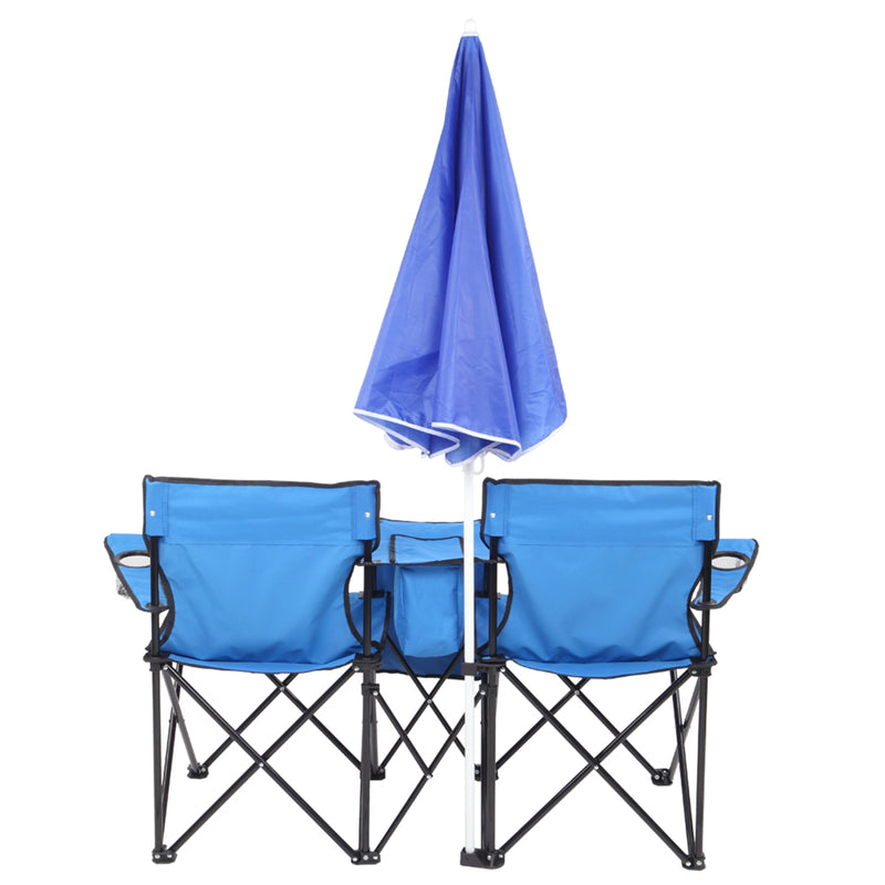 Load image into Gallery viewer, Portable Outdoor 2-Seat Folding Chair with Removable Sun Umbrella
