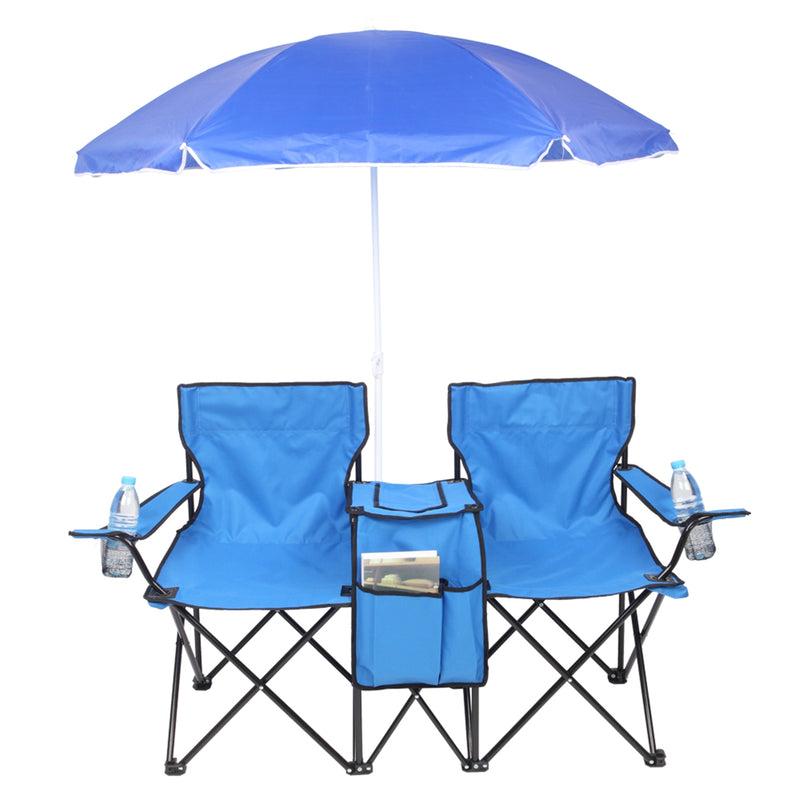 Load image into Gallery viewer, Portable Outdoor 2-Seat Folding Chair with Removable Sun Umbrella
