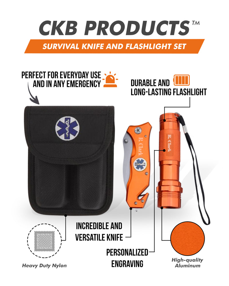 Load image into Gallery viewer, Survival Knife and Flashlight - Orange Finish - Emergency - LED Light
