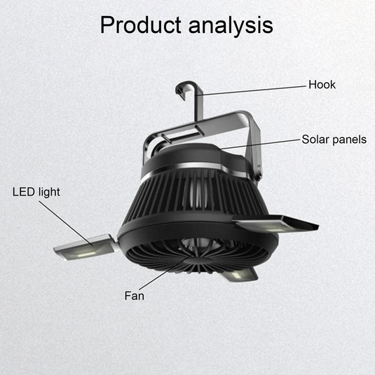 Foldable Fan Portable LED Solar Camping Lantern with Hook