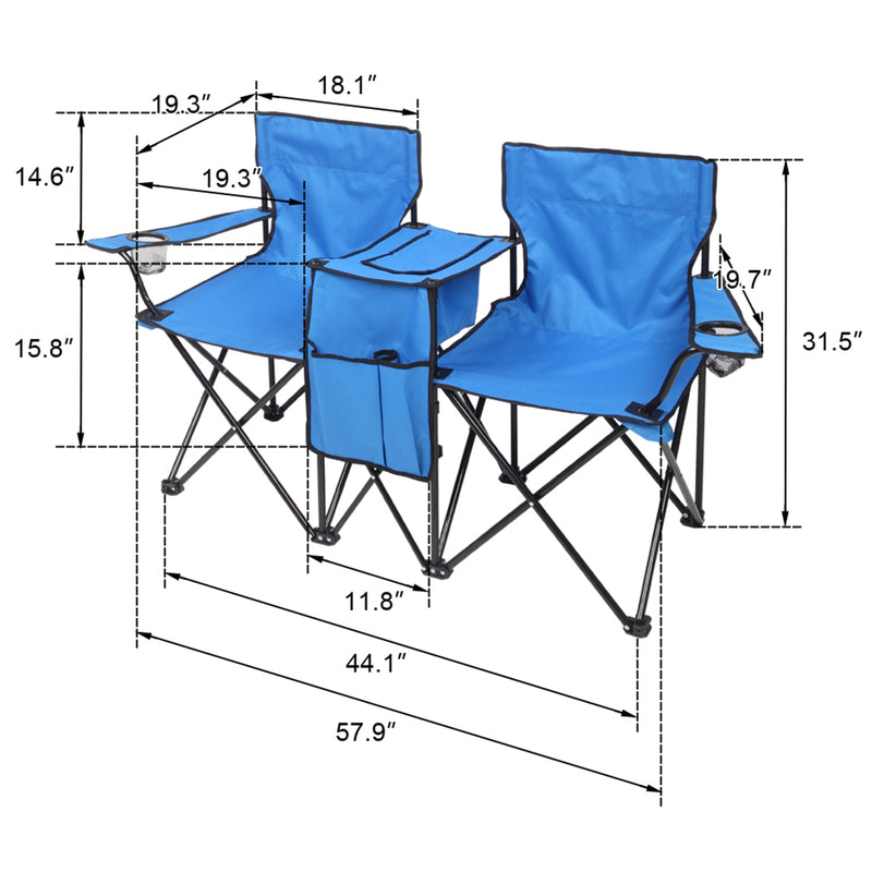 Load image into Gallery viewer, Portable Outdoor 2-Seat Folding Chair with Removable Sun Umbrella
