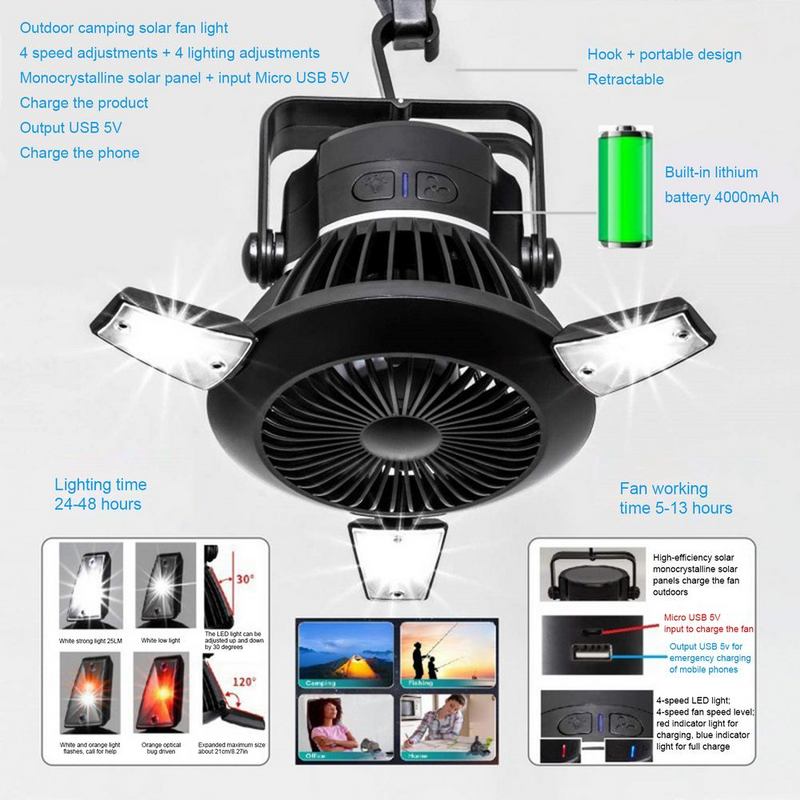 Load image into Gallery viewer, Foldable Fan Portable LED Solar Camping Lantern with Hook
