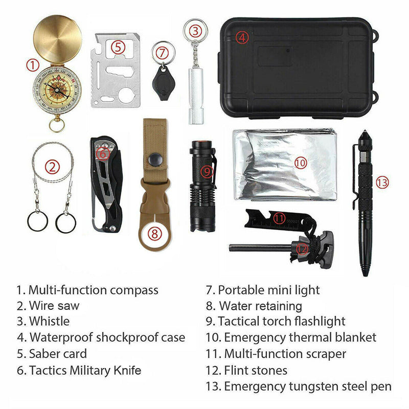 Load image into Gallery viewer, 14 in 1 Outdoor Emergency Survival Gear Kit Camping Tactical Tools SOS
