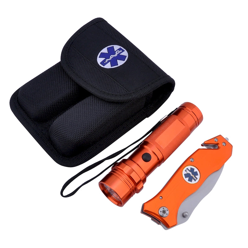 Load image into Gallery viewer, Survival Knife and Flashlight - Orange Finish - Emergency - LED Light
