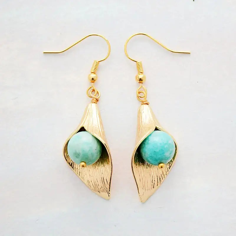Load image into Gallery viewer, Gold Flower Amazonite  Earrings
