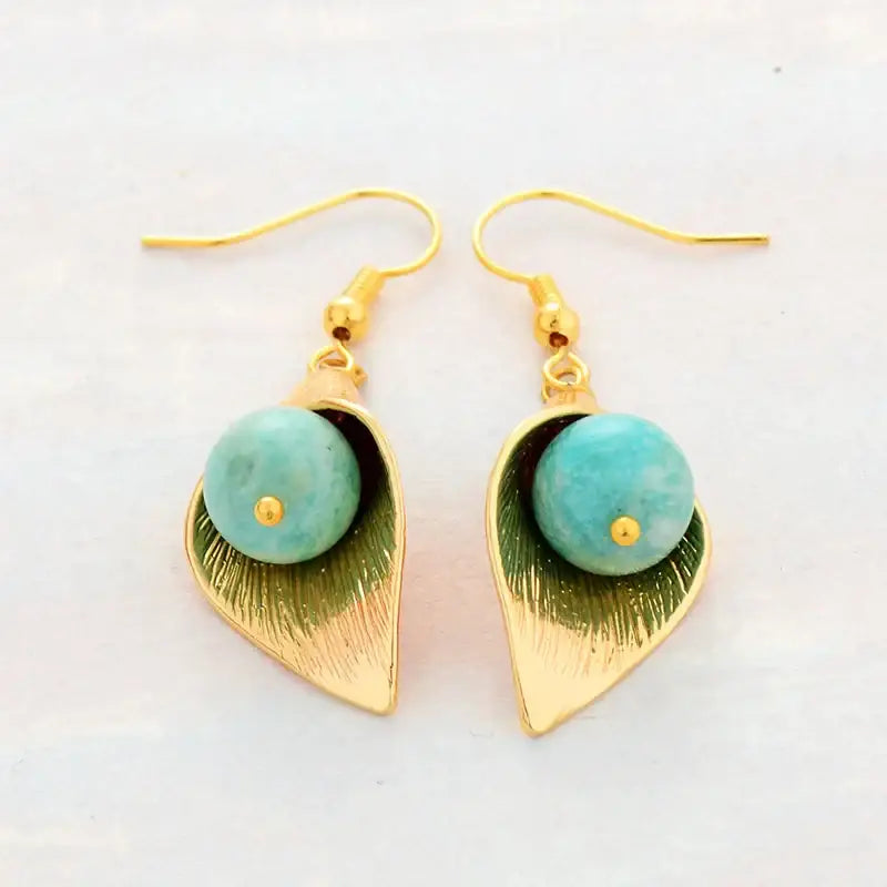 Load image into Gallery viewer, Gold Flower Amazonite  Earrings
